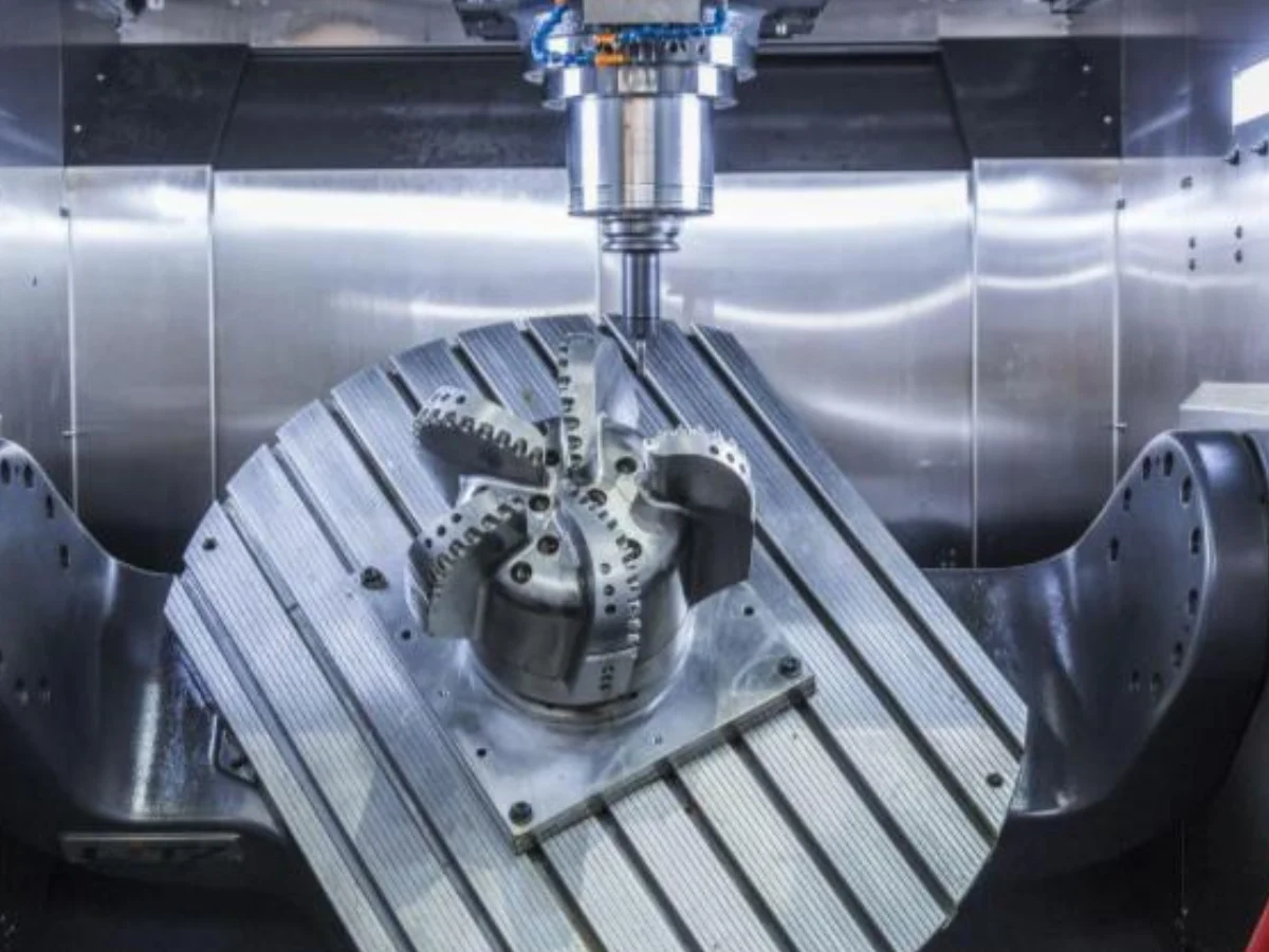 5-axis-cnc-machining-center-impeller-processing - likundacnc.com 五轴 CNC 加工中心工作台装夹叶轮零件,进行复杂曲面多轴铣削加工