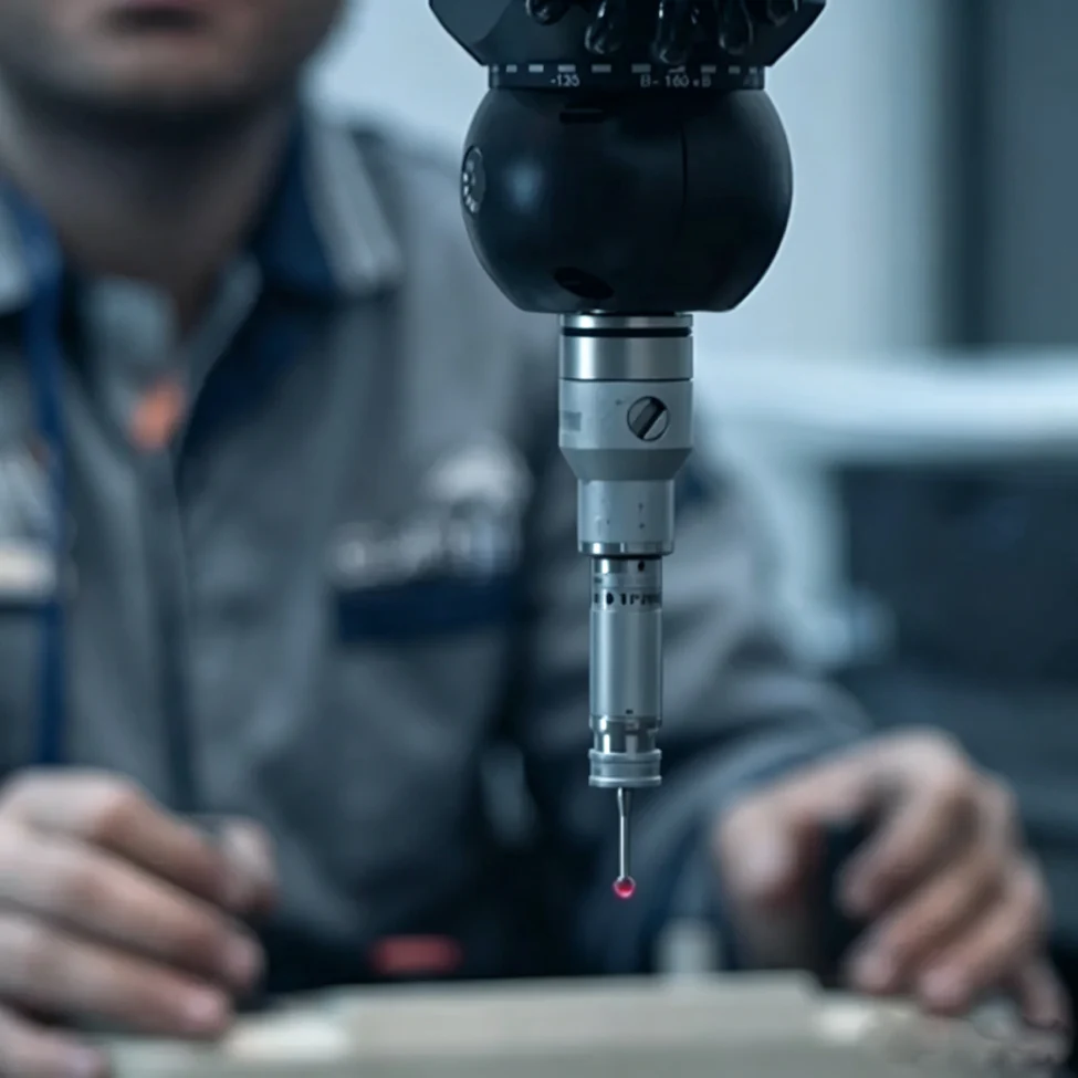 cmm-coordinate-measuring-inspection-closeup - likundacnc.com CNC工程师进行精密加工质量控制