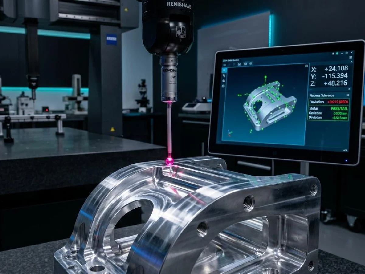 cmm-coordinate-measuring-machine-aluminum-housing-3d-inspection - likundacnc.com 高精度三坐标测量仪扫描铝合金 CNC 壳体,电脑同步显示 3D 模型尺寸偏差数据