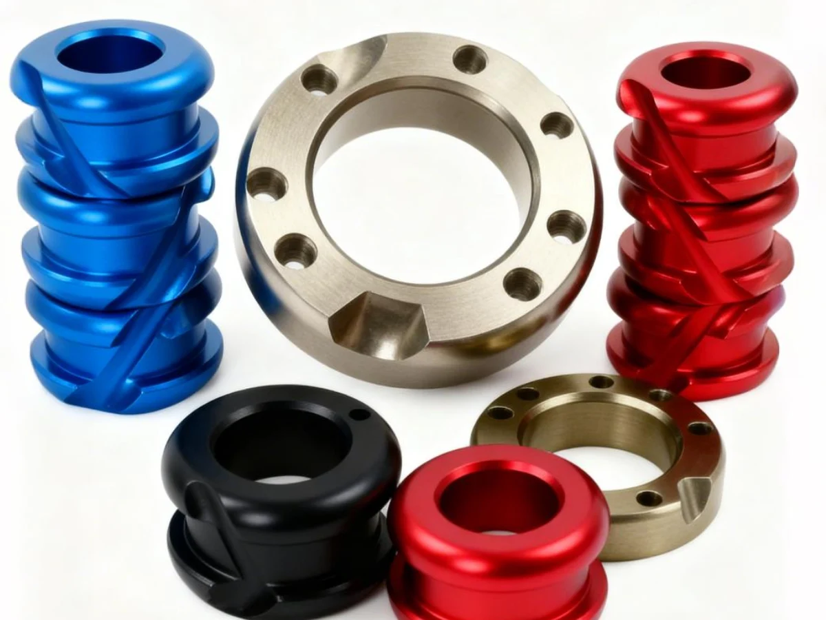 cnc-machined-multi-color-anodized-aluminum-parts - likundacnc.com 红、蓝、黑、本色多种阳极氧化铝合金 CNC 精密机械零件成品展示